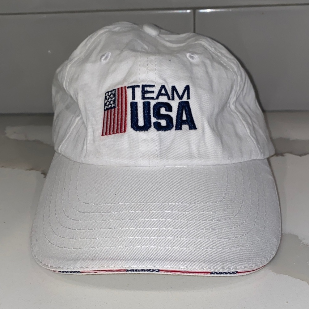 Team USA Hat White Adjustable Strap Cap Embroidered Logo Patriotic Dad Hat